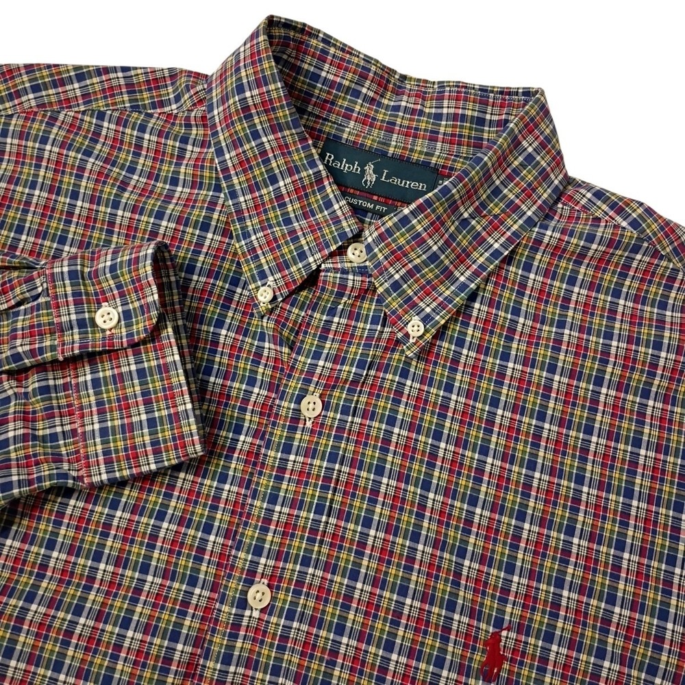 Polo Ralph Lauren Button Down Shirt Mens XL Custom Fit Multicolor Plaid Red Pony